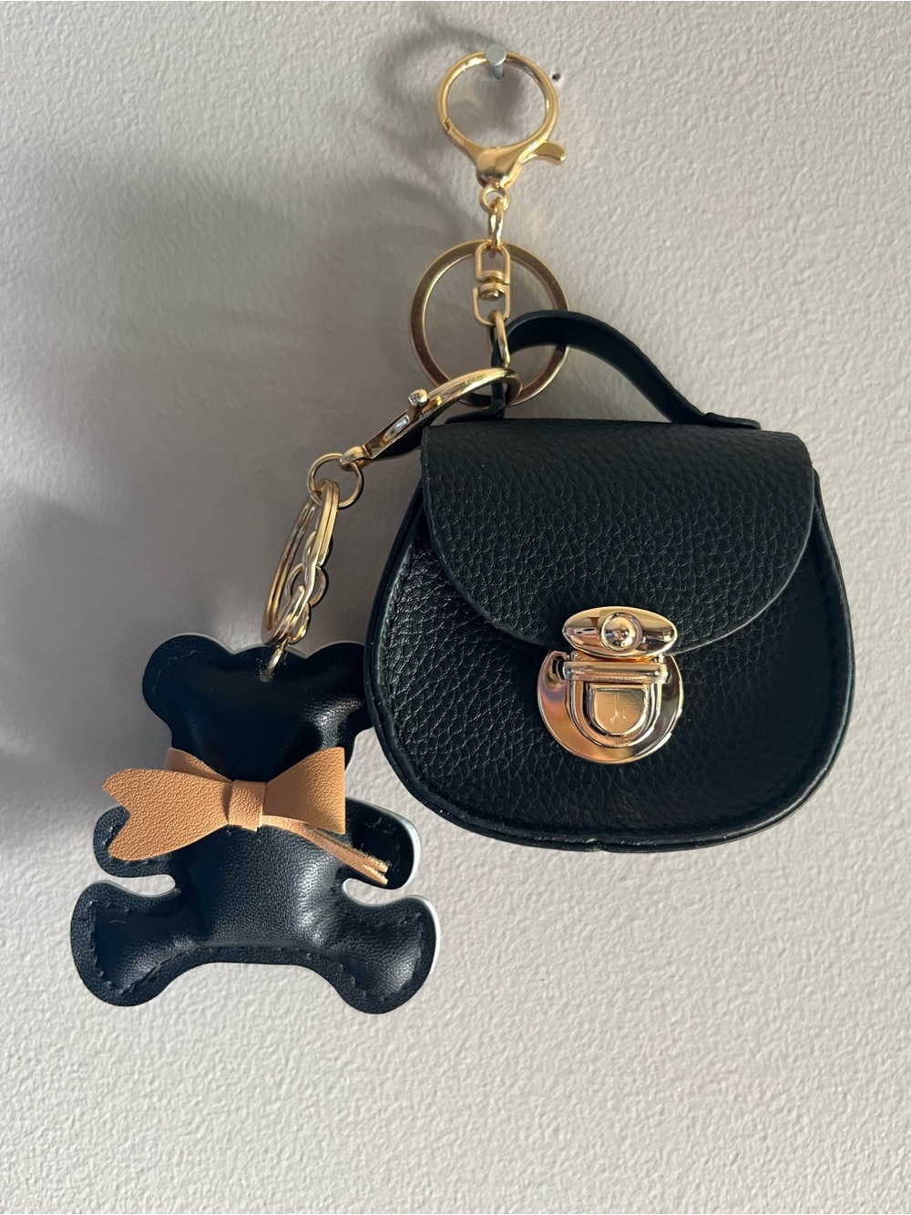 Black Mini Purse Keychain with Bear Charm